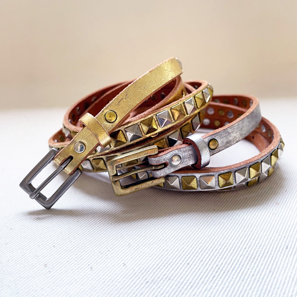 SILVER LEATHER STUDS BELT 9mm